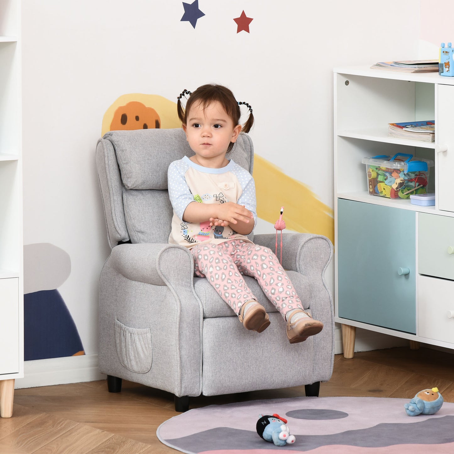 Kids Recliner Chair Children Sofa Angle Adjustable Single Lounger Armchair Gaming Chair with Footrest 2 Side Pockets for 3-5 Years