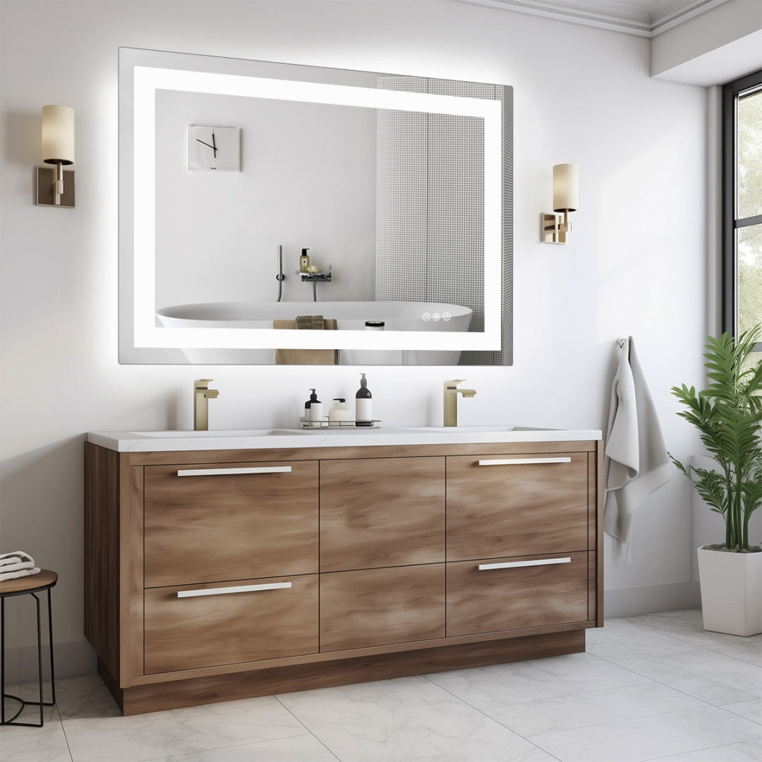 Anti-fog LED Bathroom Mirror With Dual Light Source And Three Lighting Modes--36x48