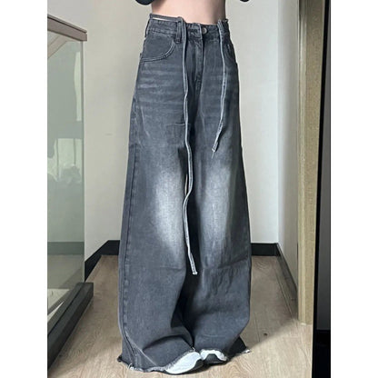American Style Washed Retro Loose Fitting Straight Leg Jeans For Women