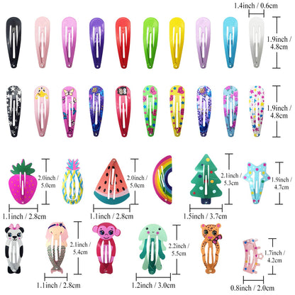 Hair Clips For Girls,100 Pcs No Slip Metal Snap, Barrettes For Kids Teens Women, Cute Candy Color Cartoon Design Hair Pins Animals Fruits Crowns Stars
