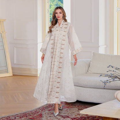 Middle Eastern Muslim Embroidered Long Robe Women's  Elegant Long Dress Loose Fit Dubai Dress