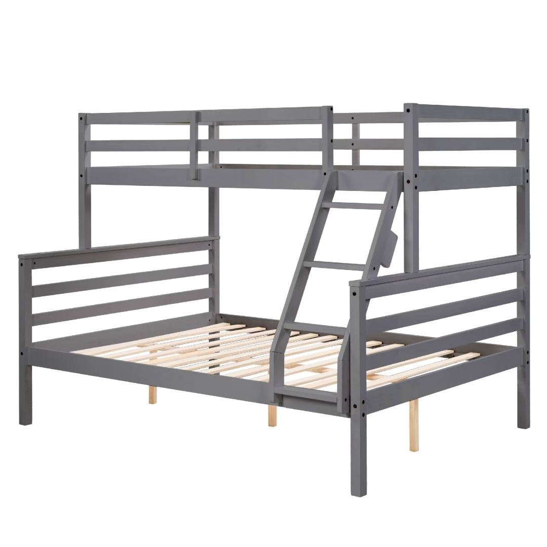 Twin Over Full Bunk Bed With Ladder,Wooden Bunk Bed With High Guardrail And Ladder For Kids, Teens, Dorm Rooms, And Guest Rooms,No Box Spring Needed,Grey