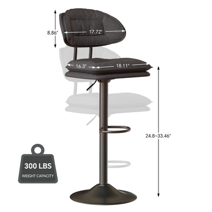 Modern Bar Stools Set Of 2, Double-Layer Adjustable Bar Stools With Back, Ergonomic Upholstered Fabric Swivel Barstools For Kitchen Island