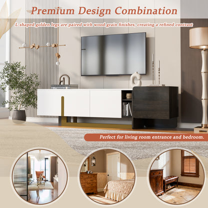 VIBE HAUS  66.7 Light Luxury TV Stand For TVs Up To 70 Inches, Modern TV Cabinet With Metal Legs, 1 Drawer, 2 Cabinets And Adjustable Shelves For Living Room