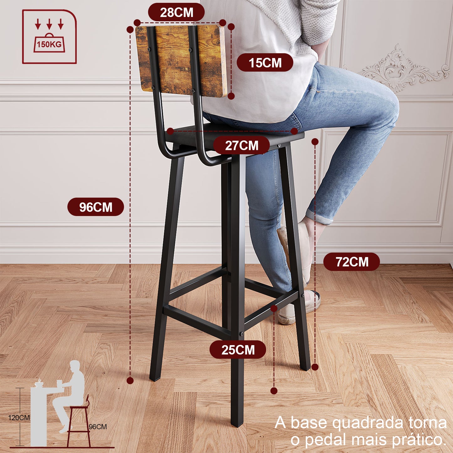 2 Bar Stools, Bar Height Stools, 29.1 Inches Tall Barstools With Back, Counter Bar Chairs For Kitchen Island, Steel Frame, Industrial Style, Easy Assembly, Rustic Brown And Ink Black