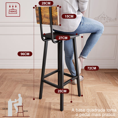 2 Bar Stools, Bar Height Stools, 29.1 Inches Tall Barstools With Back, Counter Bar Chairs For Kitchen Island, Steel Frame, Industrial Style, Easy Assembly, Rustic Brown And Ink Black
