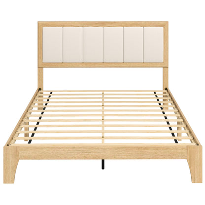 Full Bed Frame with Headboard Full Size Platform Bed Frame with Wooden Slats No Box Spring Needed Easy Assembly Oak