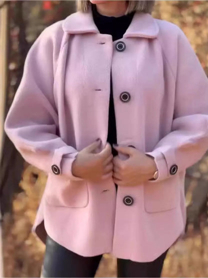 Full Size Button-Front Raglan Sleeve Coat Plus Size