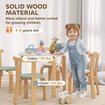 Wooden Kids Table and Chairs Set, 5 Piece Wooden Toddler Table and Chairs Set for Ages 3-8 Years, Green