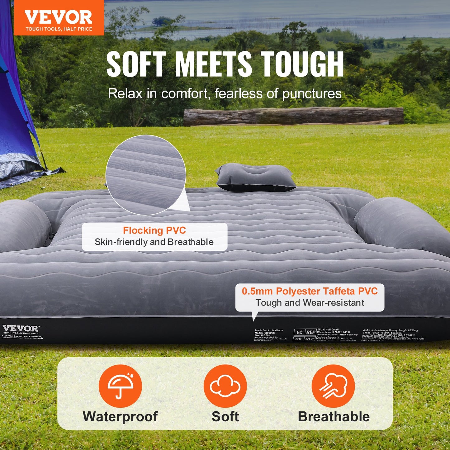 Truck Bed Air Mattress, For 6-6.5 Ft Full Size Truck Beds, Inflatable Air Mattress Camping Bed With 12V Air 2 Pillows, Carry Bag, For Chevrolet Silverado, Dodge Ram, Ford