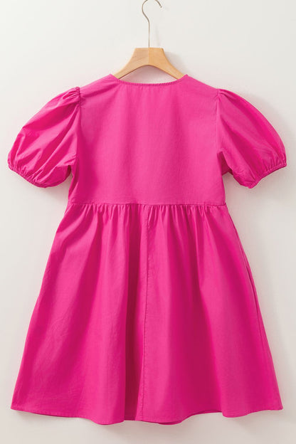 Puff Sleeve Tie Front High Waist Mini Dress