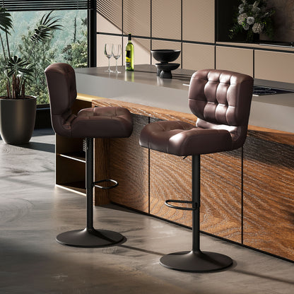 Bar Height Bar Stools Set of 2 with Adjustable Seat, Adjustable Swivel Barstools with Thick Padded Cushion and Metal Footrest for Home Bar, Brown