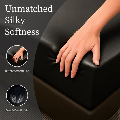 Satin Bed Sheets, King Size Sheets Set, 4 Pcs Silky Bedding Set With 15 Inches Deep Pocket For Mattress  King, Black