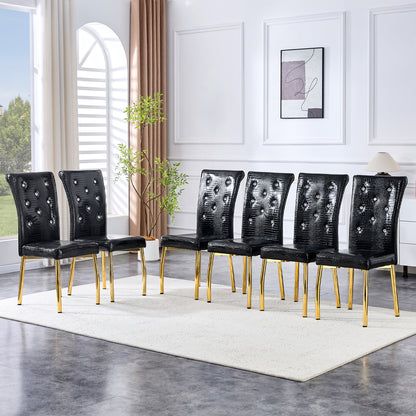 Set Of 4,Retro Alligator Skin Upholstered Dining Chairs,with Crystal Buckle Design And Faux Leather Design,a Touch Of Elegance And Mystery To The Dining Area.Gold Plated Metal Feet