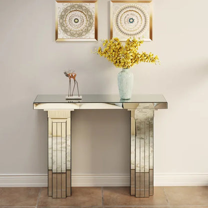 Mirrored Console Table Wide Bling Silver Mirror Entryway Desk Modern Rectangle Sofa Table Entryway Tables For Living Room--Self-pickup Is Not Supported