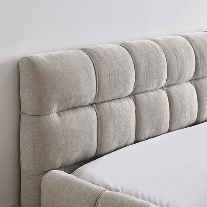 Queen Size Upholstered Bed Frame With Thick Fabric, Chenille Fabric Grounded Queen Size Platform Bed With Headboard And Solid Frame. No Box Spring Needed, Beige 68x86.5x23.5