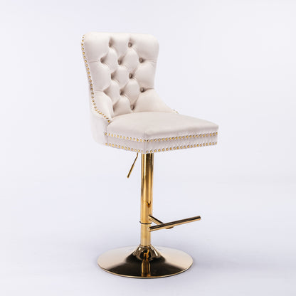 AA Furniture,Thick Golden Swivel Velvet Barstools Adjusatble Seat Height From 27-35 Inch, Modern Upholstered Bar Stools With Backs Comfortable Tufted For Home Pub And Kitchen Island Beige,Set Of 2