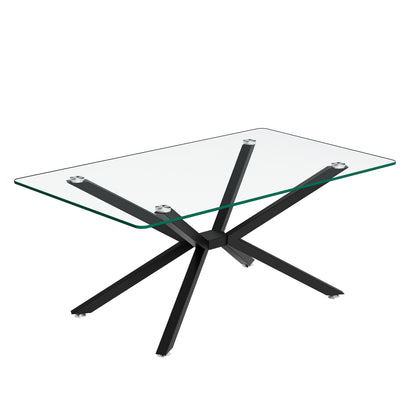 39.37  Rectangular Clear Tempered Glass Coffee Table,Stylish Design With Black Metal Legs, Coffee Table For Living Room