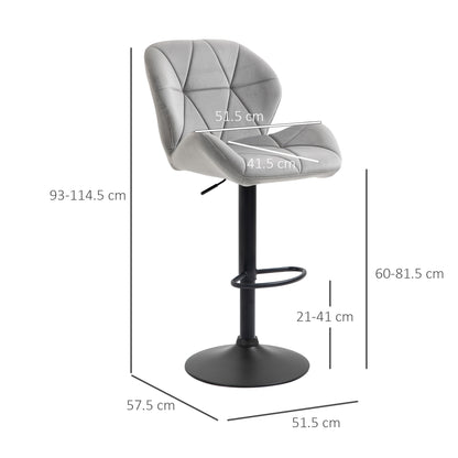 Adjustable Bar Stools Set Of 2, Armless Upholstered Swivel Counter Chairs, Barstools With Back, Footrest, Light Grey
