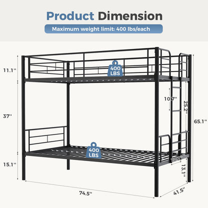 Metal Double-layer Bed With Stairs And Safety Railings, Sturdy Steel Frame, No Need For A Mattress, Double-layer Bed That Saves Space