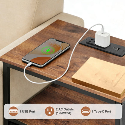 Bedside Table, With Built-in USB-C-type Port Sockets And Adjustable Drawers, 3-layer Storage Rack, And Fabric Drawers