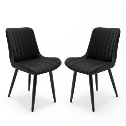 Set Of 2 Modern PU Leather Dining Chairs With Thick Cushions & Metal Legs, Armless Faux Leather Side Chairs For Kitchen, Dining Room