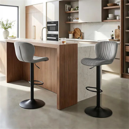2-Pack Adjustable Height Bar Stools With 360° Swivel, Dutch Velvet Upholstered Bar Chai - Gray