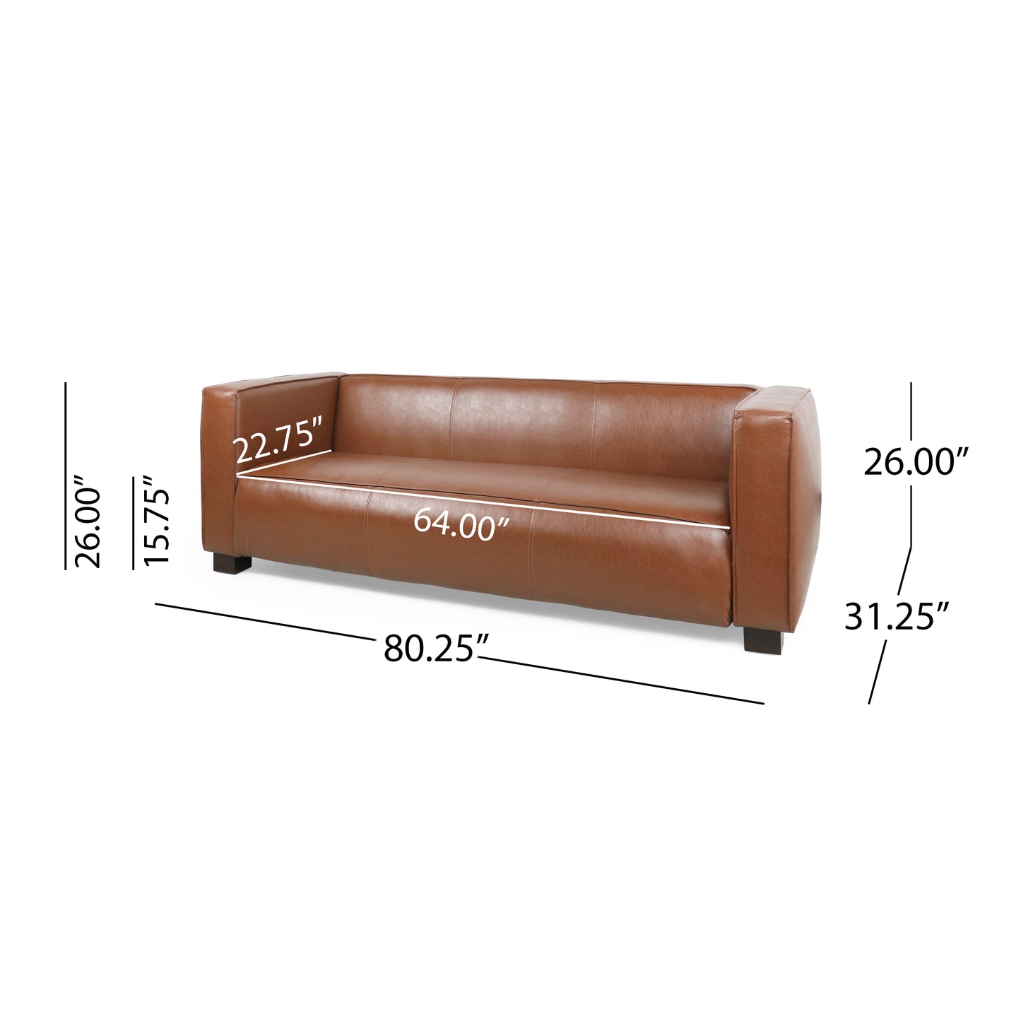 Light Brown Leather Sofa - Modern 3-Seater Living Room Couch With Plush Comfort, 80.25 Wide - Elegant Home Furniture