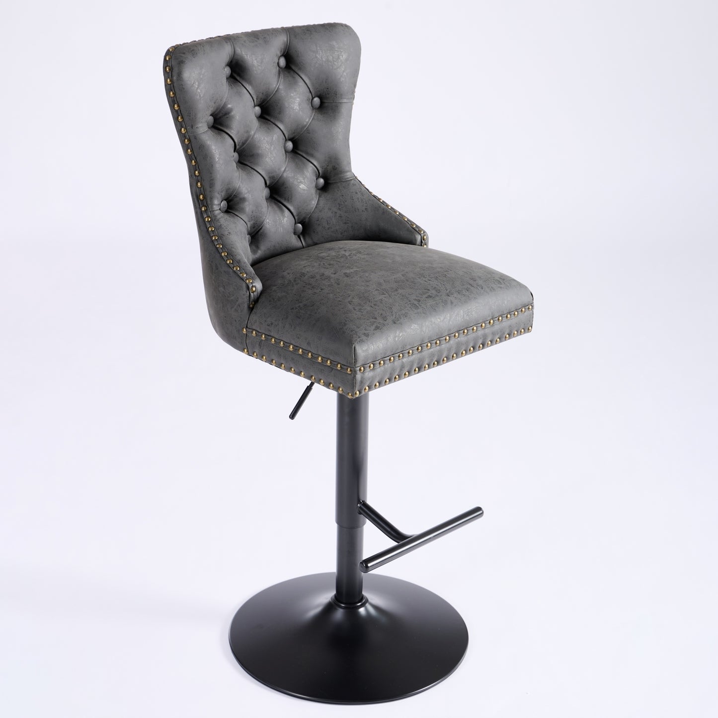 A&A Furniture,Aged And Retro PU Swivel Barstools Adjusatble Seat Height From 26-33 Inch, Modern Bar Stools With Backs Comfortable Tufted For Home Pub And Kitchen Island Black,Set Of 2
