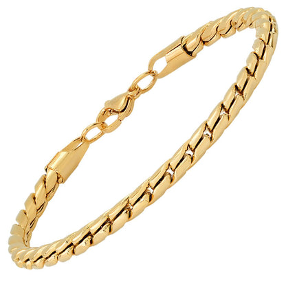2-Piece Set: Men's 18k Gold Plated Stainless Steel Round Twisted Fancy Link Necklace & Bracelet