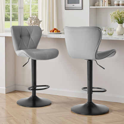 Modern Bar Stools Set Of 2, Adjustable Faux Leather Upholstered Swivel Bar Stools