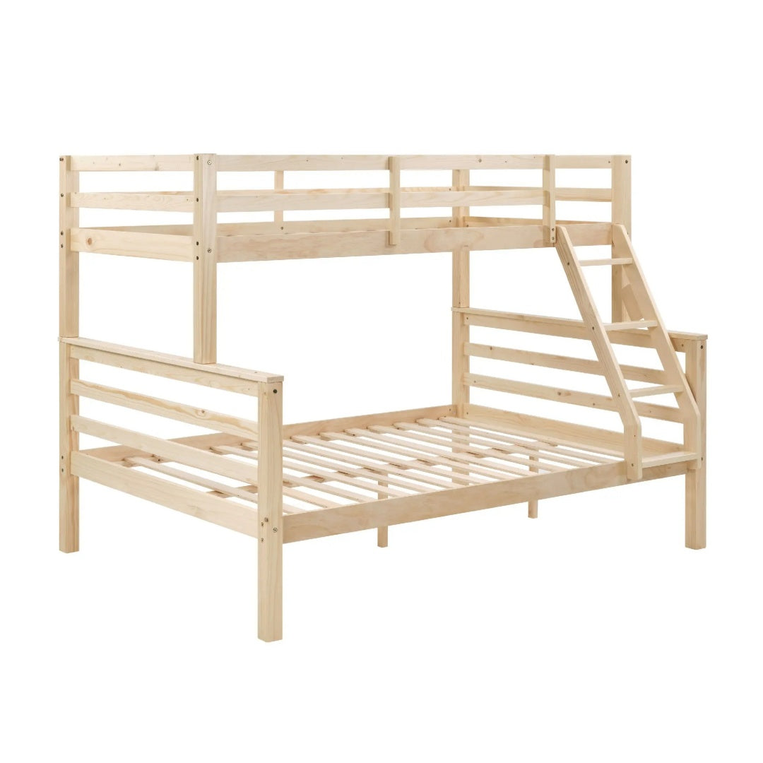 Twin Over Full Bunk Bed With Thick Posts,Wooden Bunk Bed With High Guardrail And Ladder For Kids, Teens, Dorm Rooms, And Guest Rooms,No Box Spring Needed,Natural