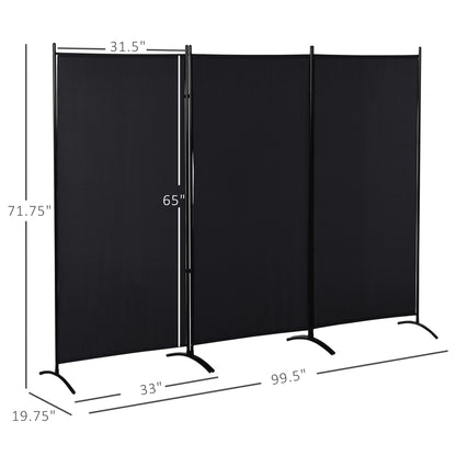 6' 3 Panel Room Divider, Indoor Privacy Screen for Home, Black