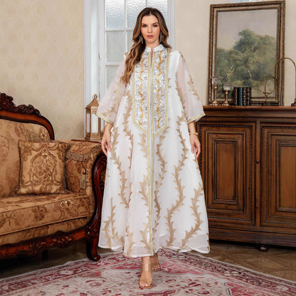 Heavy Embroidered Mesh Long Robe Dubai Party Dress Middle East Long Skirt Muslim Women's Long Robe