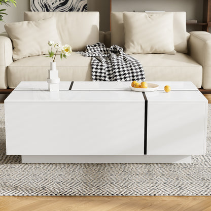 U-Can 47.2 -72.7  Extendable Coffee Table, Multi-Functional Coffee Table With High-Gloss Finish, Coffee Table With 2 Hidden Storage Space And 2 Drawers For Living Room