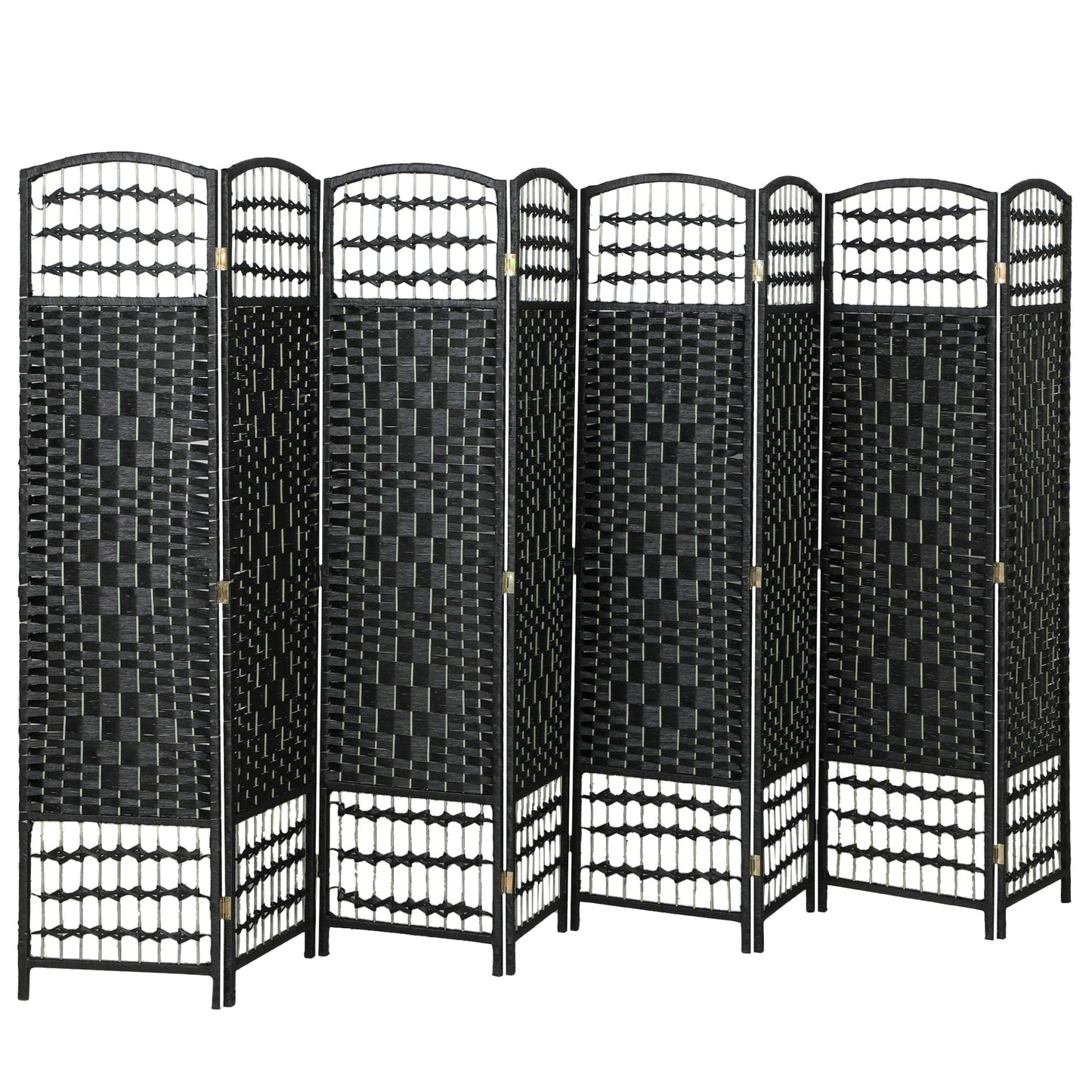 8 Panel Folding Room Divider Portable Privacy Screen Wave Fiber Room Partition for Home Office Black