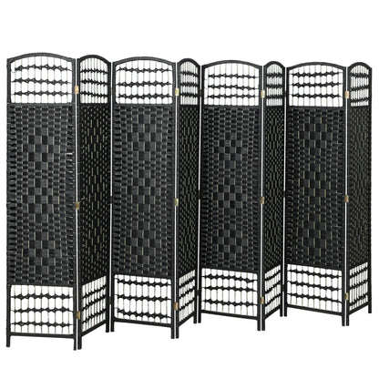 8 Panel Folding Room Divider Portable Privacy Screen Wave Fiber Room Partition for Home Office Black