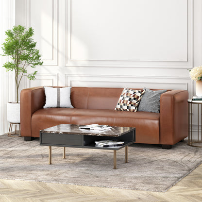 Light Brown Leather Sofa - Modern 3-Seater Living Room Couch With Plush Comfort, 80.25 Wide - Elegant Home Furniture