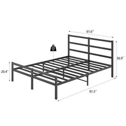 Metal Platform Bed Frame With Headboard, Sturdy Metal Frame, No Box Spring NeededQueen