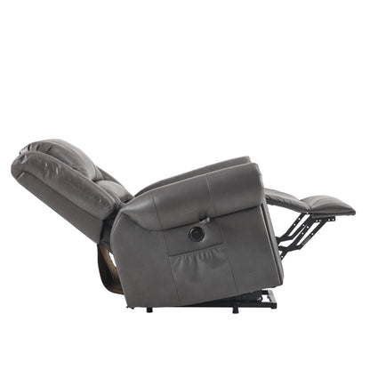 Power Lift Recliner Chair With Massage & Heat, Single Motor Lift Chair, Breathable PU Faux Leather, USB  Type-C, Side Pockets, Grey