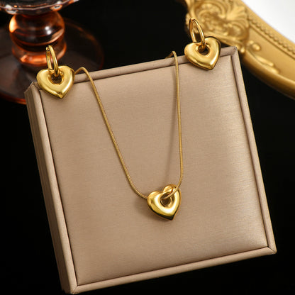 Lxalry 18K Gold Plated Stainless Steel Heart Pendant Necklace And Hoop Earrings Set For Women - Waterproof Hypoallergenic Elegant Gift For Girlfriend Birthday Wedding Anniversary Daily Wear