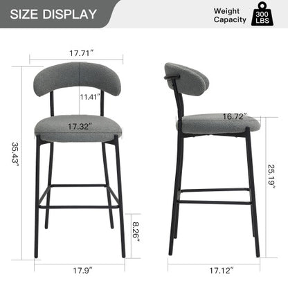 26 Counter Height Bar Stools Teddy Fabric Cover Kitchen Island Counter Bar Stool With Black Powder Coating Base And Footrest