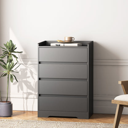 4 Drawer Dresser, Chest Of Drawers Without Handle,Black Dresser For Bedroom Waterproof, Modern Wooden Cabinet With Sturdy Frame For Living Room, Entryway, Bedroom, Hallway, Office