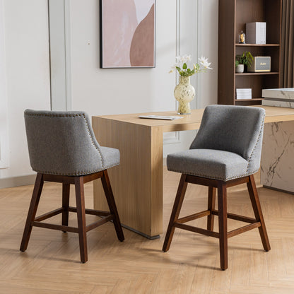 Counter Height Swivel Barstools, 26'' H Seat Height Upholstered Bar Stools Set Of 2, Fabric In Gray
