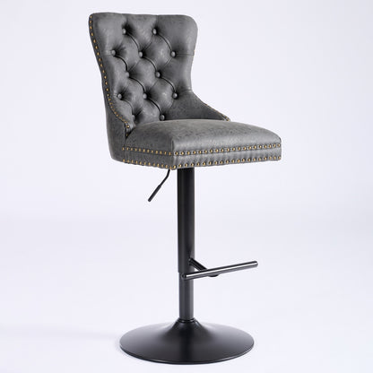 A&A Furniture,Aged And Retro PU Swivel Barstools Adjusatble Seat Height From 26-33 Inch, Modern Bar Stools With Backs Comfortable Tufted For Home Pub And Kitchen Island Black,Set Of 2