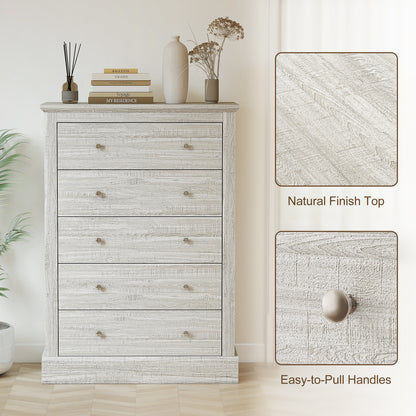 31" Wide Farmhouse Chest of Drawers with 5 Drawers, Dresser for Bedroom with Wood Top for Living Room, Dirty Oak