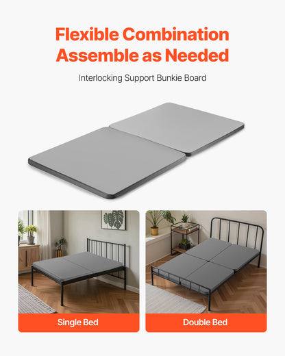 Twin Size Bunkie Board, 1.5 In Bed Board Slats With 200D Oxford Cloth, Wooden Mattress Support For Twin Size Bed, Easy Assembly Support Under Mattress, 2 Piece, Gray