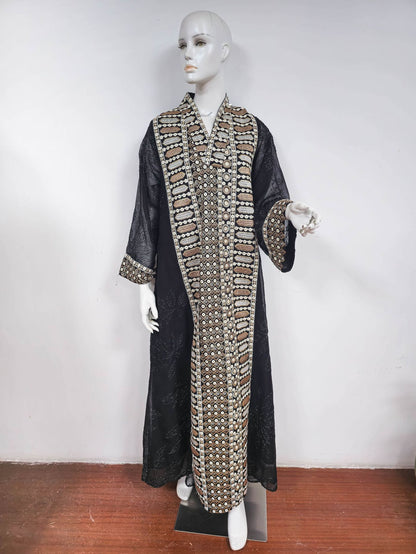 Middle Eastern Muslim Embroidered Long Robe Women's  Elegant Long Dress Loose Fit Dubai Dress
