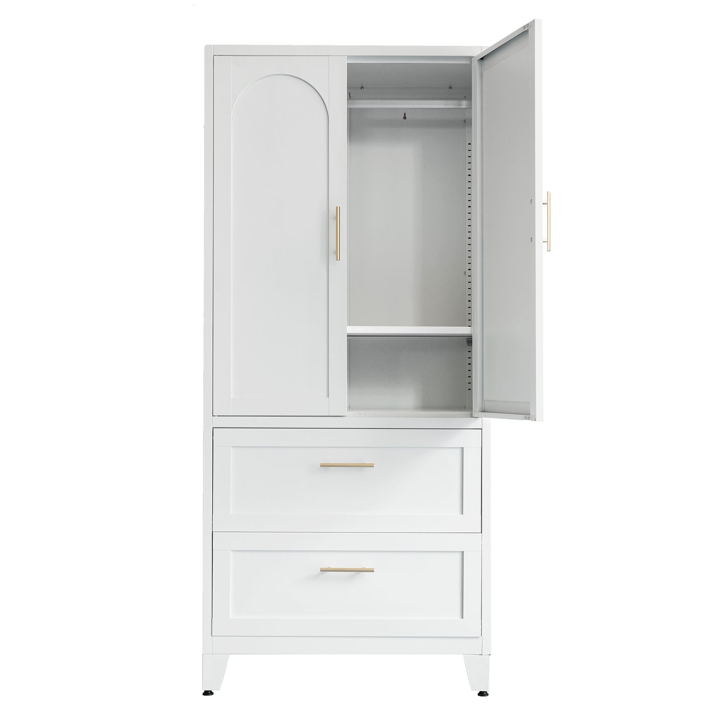 71inch Tall Metal Wardrobe Cabinet With 2 Drawers And Hanging Rod, 2 Doors Wardrobe Closet With Shelf For Bedroom, Office, Laundry Room,Entryway ,Foyer,Guesthouse White