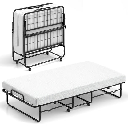 Twin Size Folding Bed With Memory Foam Mattress And Heavy-duty Metal Frame